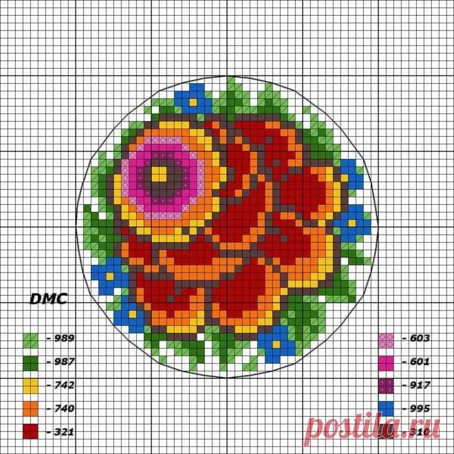 a cross - stitch pattern with a flower in the center on a white background is shown