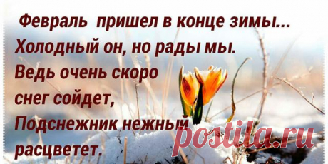Февраль — уже тают снега понемножку
И птички вернутся вот-вот…
Зима собирает пожитки в лукошко
И скоро на север уйдет.
Февраль — и веселое солнышко светит,
Чтоб землю от сна разбудить,
И радостно очень всем взрослым и детям
Работать, учиться и жить!