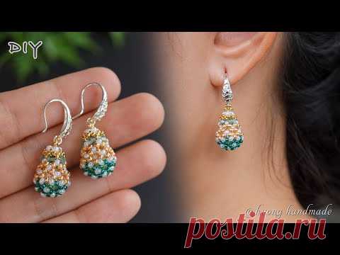 Waterdrop beaded earrings. How to make beaded earring. Jewelry making