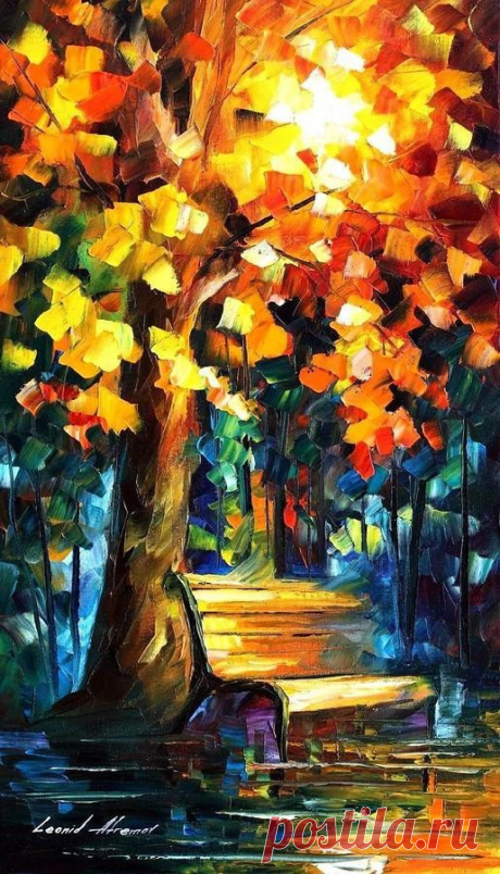 Misty Bench — PALETTE KNIFE Oil Painting On Canvas By Leonid Afremov - Size: 20&quot;…