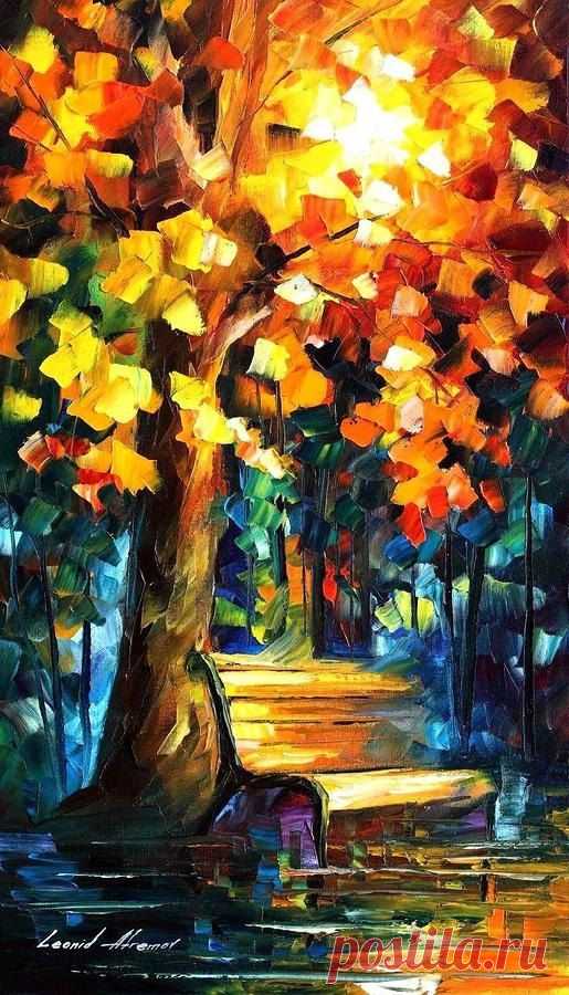 Misty Bench — PALETTE KNIFE Oil Painting On Canvas By Leonid Afremov - Size: 20"…
