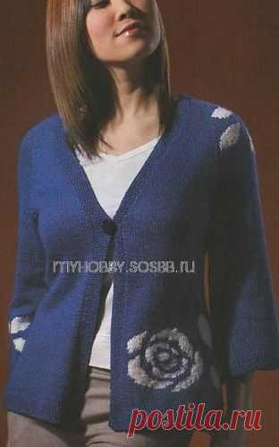 Синий кардиган в стиле кимано - Жакеты,полуверы, свитера