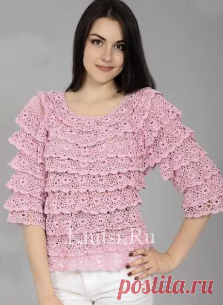 Розовый пуловер. Вязание для женщин / Пуловеры / Крючком