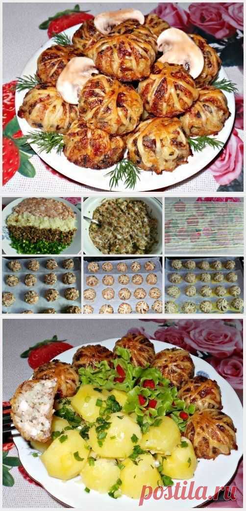 Как приготовить клубочки из слоеного теста с куриным фаршем,грибами и рисом - рецепт, ингридиенты и фотографии