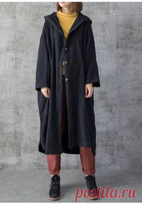 Women Long thin coat, Loose Fitting Blouse for Women, Oversized  hooded coat 【Fabric】 Cotton, linen 【Color】 Red, black, gray 【Size】 Shoulder width is not limited Shoulder + sleeve length 65cm / 25 Bust 122cm/ 48 Length 112cm/ 44  Have any questions please contact me and I will be happy to help you.