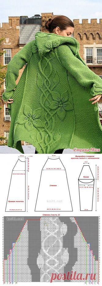 Вязаное пальто с капюшоном с крупным рисунком - Рукоделие