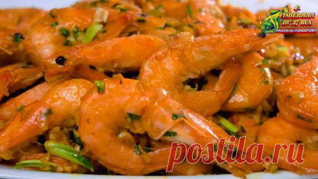 Жареные креветки ВОК с чесноком и зеленым луком
