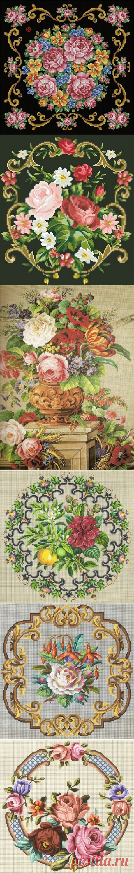 Вышивка крестом — красивые старинные схемы Petit Point