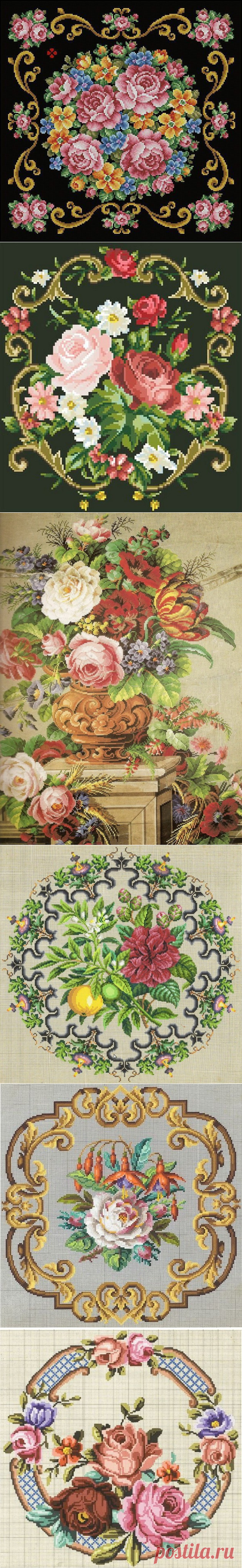 Вышивка крестом — красивые старинные схемы Petit Point