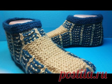 #727 Лёгкая модель следков / теплые тапочки спицами