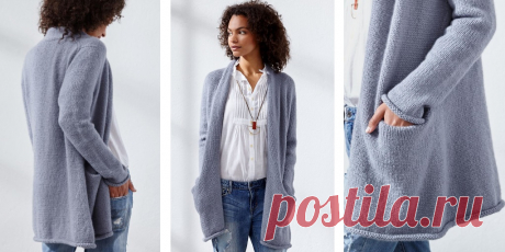 Женский кардиган с карманами спицами
