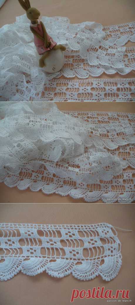 Articles vendus &gt; Monogrammes, dentelles ... &gt;   LINGE ANCIEN / Plus de 7m de belle dentelle festonnée réalisée au crochet dart - Passion de Blanc - Broderie ancienne - Antique &amp; Vintage French linen