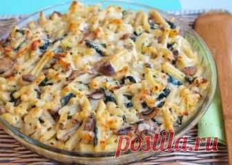 Запеканка из макарон с грибами и сыром «Дикий рай»