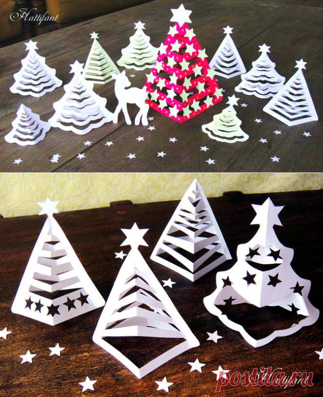 8 схем для создания очаровательных 3D-ёлочек из бумаги