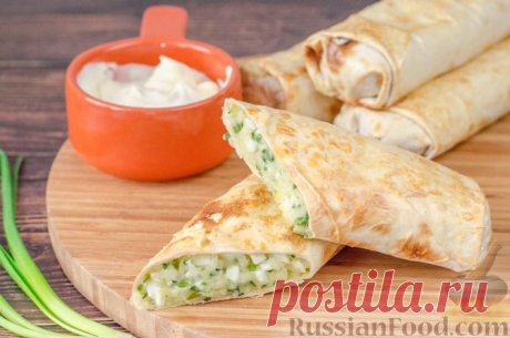 Рецепт: Рулет из лаваша с рисом, яйцами и сыром на RussianFood.com