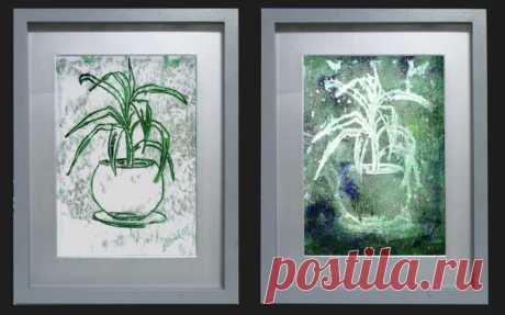 диптих картина монотипия графика ЮККА - ручная работа