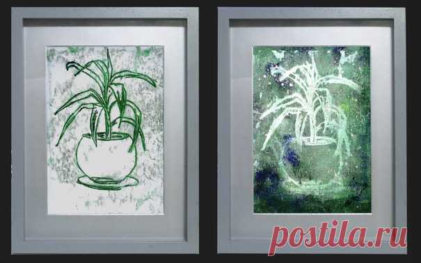 диптих картина монотипия графика ЮККА - ручная работа