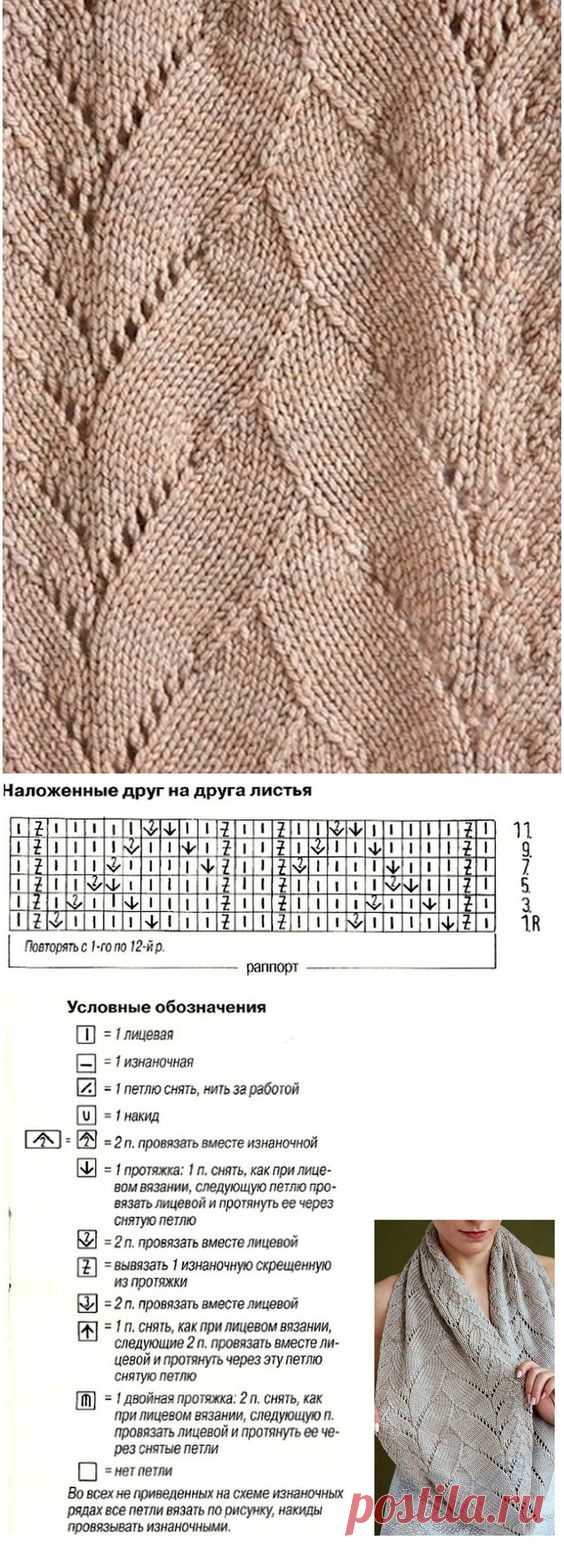 Узор Наложенные листья спицами