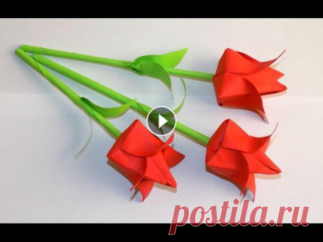 Цветы из бумаги как сделать тюльпан из бумаги своими руками Paper flowers Делаем тюльпан из бумаги. Что бы изготовить цветы из бумаги, нам понадобиться лист красной и зеленой бумаги, клей пва или клей карандаш. ножницы. Поде...