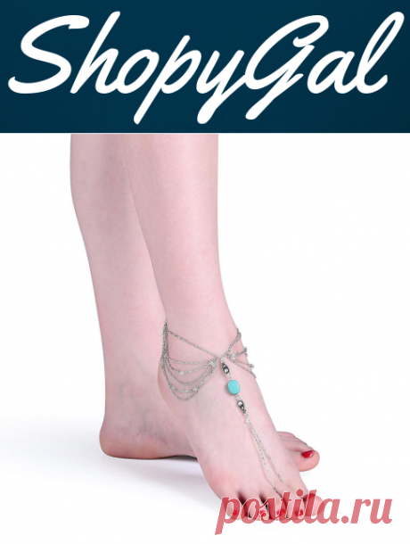 Vintage  Silver Anklet Turquoise Multilayer Barefoot Anklet | ShopyGal.com