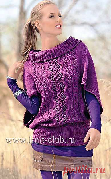 Узорчатый пуловер-пончо.