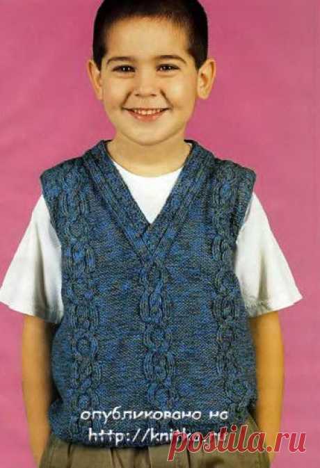 Вязаная спицами безрукавка для мальчика, Вязание для детей
