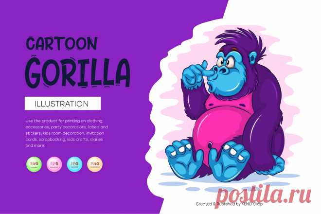 Cartoon Gorilla.
Colorful illustration of surprised cartoon gorilla. Unique design, Children's illustration. Use the product for printing on clothing, accessories, party decorations, labels and stickers, kids room decoration, invitation cards, scrapbooking, kids crafts, diaries and more.
-------------------------------------------
EPS_10, SVG, JPG, PNG file transparent with a resolution of 300 dpi, 15000 X 15000.