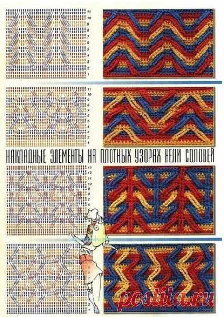 Плотные узоры с накладными элементами крючком