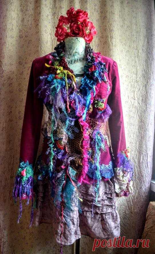 Boho Altered couture jacket size M/L bohemian jacket romantic