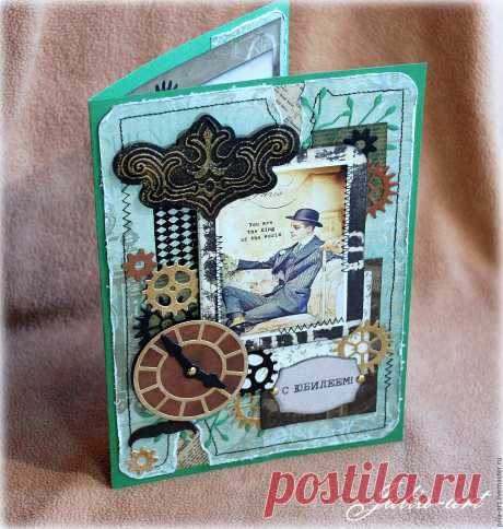 Купить Мужская открытка "С юбилеем" в интернет магазине на Ярмарке Мастеров Купить или заказать Мужская открытка "С юбилеем" в интернет магазине на Ярмарке Мастеров. С доставкой по России и СНГ. Срок изготовления: 1-2 дня. Материалы: скрап материалы. Размер: 15х20 см