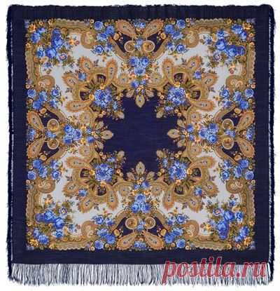 «Русские узоры» Павлопосадские платки"Серебро"
Платок шерстяной с шелковой бахромой 
Размер: 146x146 см
Автор рисунка: Зиновьева Клара