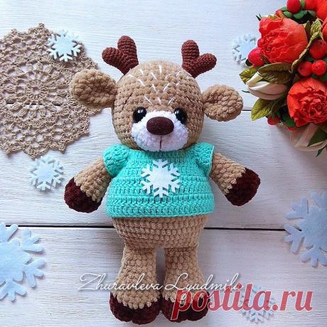 PDF Олень Яшка крючком. FREE crochet pattern; Аmigurumi animal patterns. Амигуруми схемы и описания на русском. Вязаные игрушки и поделки своими руками #amimore - олень из плюшевой пряжи, плюшевый оленёнок.