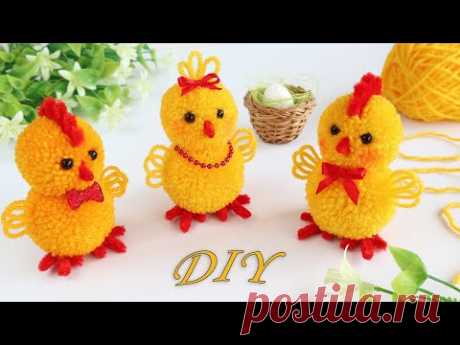 🐤Цыпленок из пряжи/Пасхальные поделки 🐥 Pom Pom Easter Chicken Making