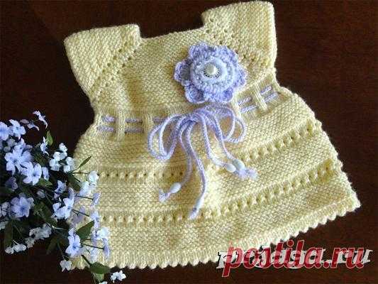 Платье спицами для новорожденной девочки