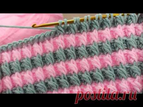 Amazing 💯‼️Two-color Tunisian crochet model that looks like wow knitting #crochet #knitting