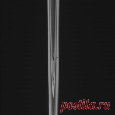 Изображения спутника Януса на фоне колец Сатурна полученная 12 августа зондом Кассини. / Astro Analytics