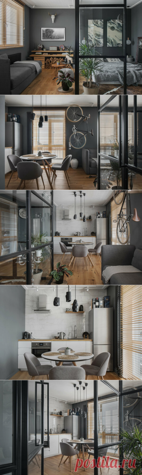 Серая студия 39 м? с дровницей, велосипедом на стене и спальней за стеклом | flqu.ru - квартирный вопрос. Блог о дизайне, ремонте