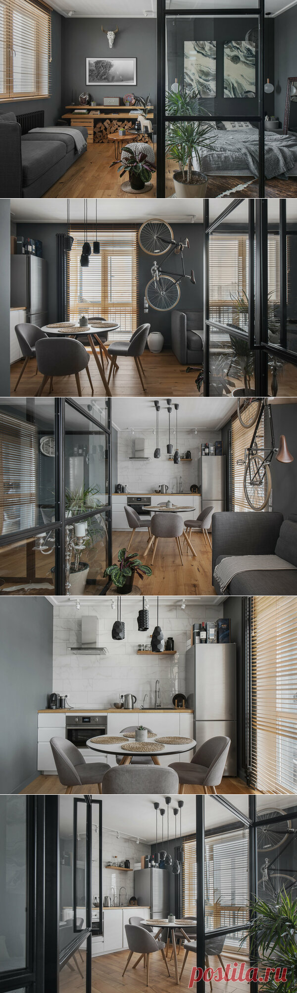 Серая студия 39 м? с дровницей, велосипедом на стене и спальней за стеклом | flqu.ru - квартирный вопрос. Блог о дизайне, ремонте