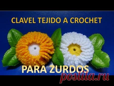 PARA ZURDOS Clavel tejido a crochet paso a paso para tapetes y centros de mesa