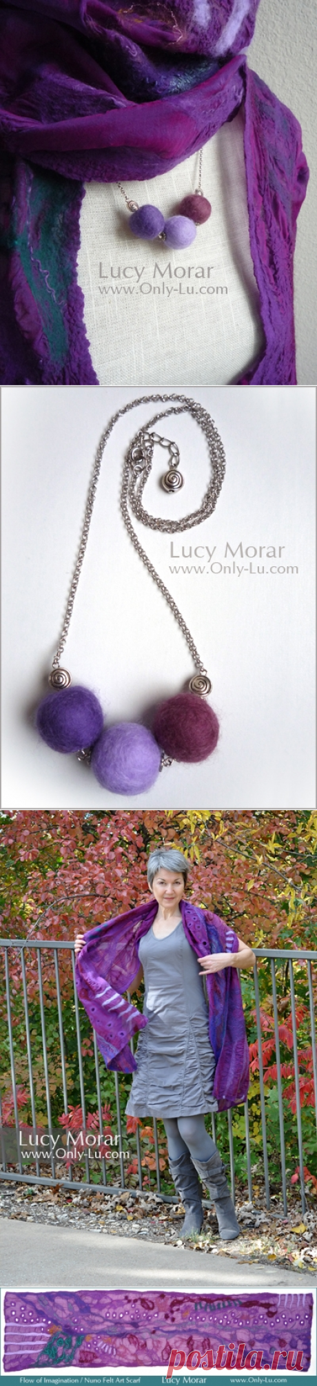 Flow of Imagination / Nuno Felt Art Scarf and matching necklace | Only Lu