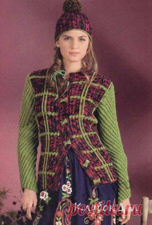 Клетчатый жакет и шапка с помпоном