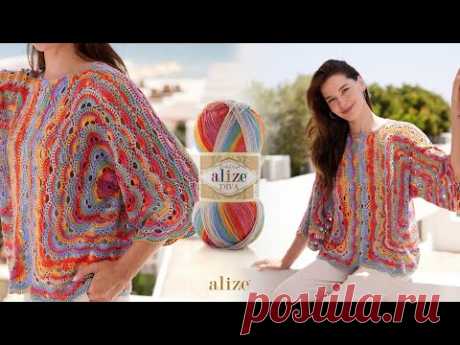 Блузка шестиугольной вирусной строчки крючком с Alize Diva Batik