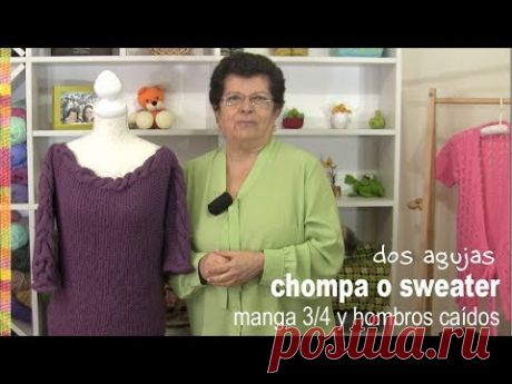 Sweater o chompa cuello ojal con trenza tejida en dos agujas - Tejiendo Perú