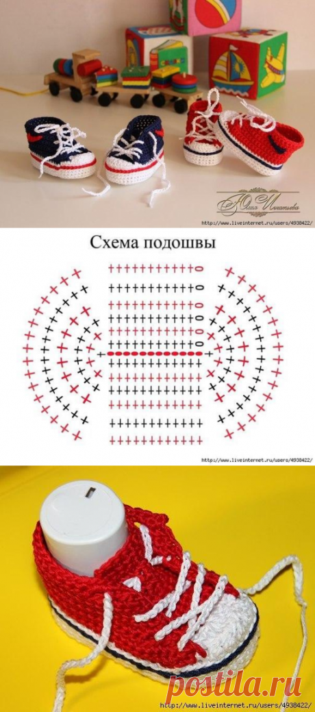 Пинетки-кеды «Nike» (Вязание крючком) | Журнал Вдохновение Рукодельницы
