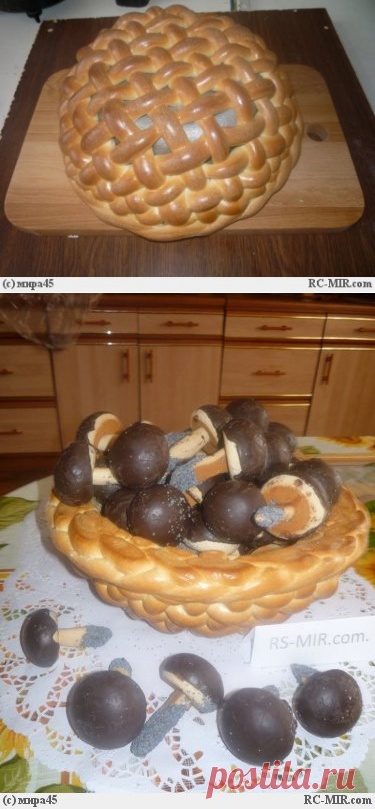 Очень интересная корзинка из теста (можно использовать для крашенок на пасху)