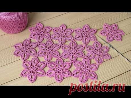 ЦВЕТЫ крючком МАСТЕР-КЛАСС соединение мотивов ЦВЕТОЧНЫЙ УЗОР DIY Tutorial EASY Crochet flower
