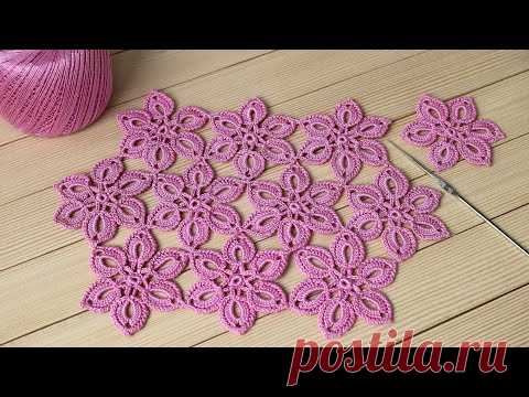 ЦВЕТЫ крючком МАСТЕР-КЛАСС соединение мотивов ЦВЕТОЧНЫЙ УЗОР DIY Tutorial EASY Crochet flower