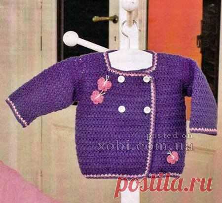детская кофточка фиолетового цвета с бабочками