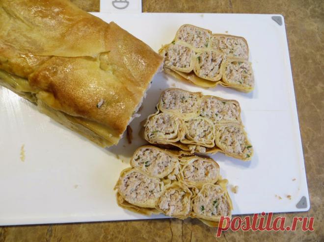 Интересная запеканка из фаршированных блинчиков с мясом