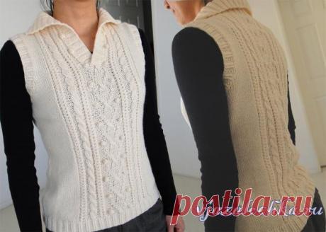 Безрукавка спицами, схемы с аранами и шишечками